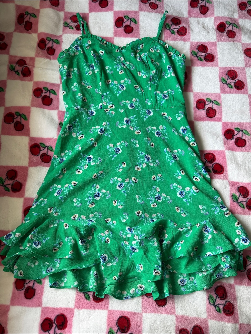 City Studio Green Floral Ruffle Sundress with Spaghetti Straps